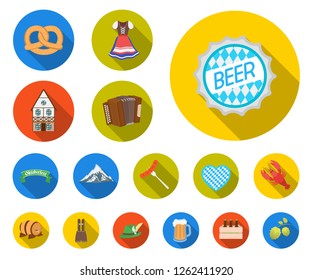 Oktober festival in Munich flat icons in set collection for design.Tradition and fun vector symbol stock web illustration.