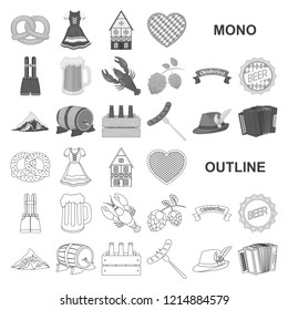 Oktober festival in Munich monochrom icons in set collection for design.Tradition and fun vector symbol stock web illustration.