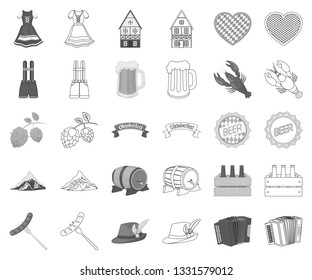 Oktober festival in Munich monochrome,outline icons in set collection for design.Tradition and fun vector symbol stock web illustration.