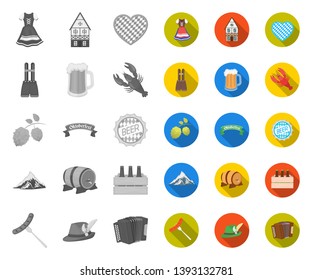 Oktober festival in Munich mono,flat icons in set collection for design.Tradition and fun vector symbol stock web illustration.