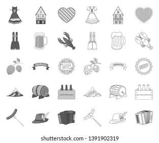 Oktober festival in Munich mono,outline icons in set collection for design.Tradition and fun vector symbol stock web illustration.