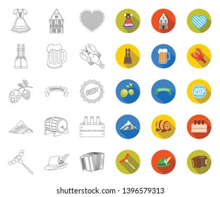 Oktober festival in Munich outline,flat icons in set collection  design.Tradition and fun vector symbol stock web illustration.