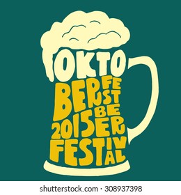 Festival de cerveza Oktoberfest 2015. Arte tipográfico hecho a mano para el diseño de prendas para camisetas con tarjeta de felicitación impresa, ilustración vectorial hecha a mano.