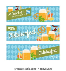 Oktoberfest 2016 horizontal banners isolated on white. Vector illustration