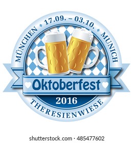 Oktoberfest 2016 Munich Theresienwiese beer festival vector pictogram