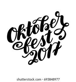 Oktoberfest 2017 hand drawn lettering. Vector lettering illustration isolated on white. Template for Traditional German Oktoberfest bier festival.