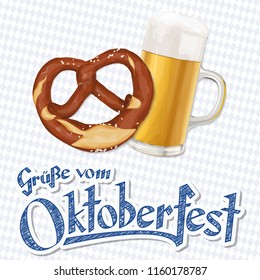 Oktoberfest 2018 background with a pretzel and a glass of beer