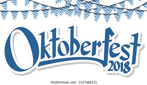 Oktoberfest 2018 guirlandas com padrão quadriculado azul-branco e confete azul