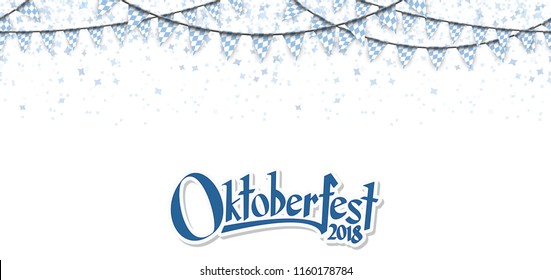 Oktoberfest 2018 garlands having blue-white checkered pattern and blue confetti