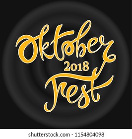 Oktoberfest 2018 logotype. Beer Festival vector banner. Illustration of Bavarian festival design on textured background. Blue, white lettering typography for logo, poster, card, postcard