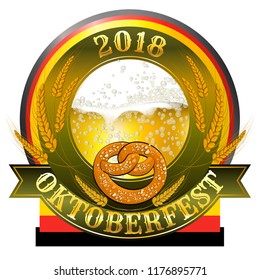 Oktoberfest 2018.  Round logo on the theme of october fest. Vector illustration.