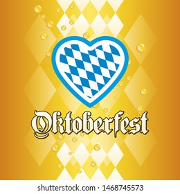 Oktoberfest 2019 Bavarian heart symbol gold yellow drops background