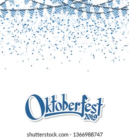 Oktoberfest 2019 garlands having blue-white checkered pattern and blue confetti