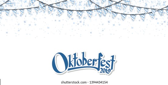 Oktoberfest 2019 garlands having blue-white checkered pattern and blue confetti