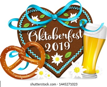 Oktoberfest 2019 gingerbread heart with pretzel and beer