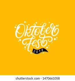 Oktoberfest 2019 hand written lettering text on yellow background. Beer holidays. Modern brush calligraphy. Vector illustration.
