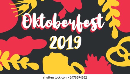 Oktoberfest 2019 lettering. Colorful typography vector design for greeting cards and poster. Beer Festival vector banner with traditional colors of german flag. Design template celebration. 