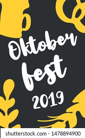 Oktoberfest 2019 lettering. Colorful typography vector design for greeting cards and poster. Beer Festival vector banner with traditional colors of german flag. Design template celebration. 