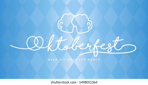 Oktoberfest 2019 pretzel and beer mug handwritten line lettering blue logo banner