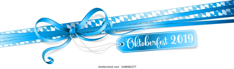 Oktoberfest 2019 ribbon bow banner decoration. Bavaria flag pattern