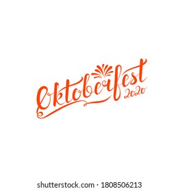 oktoberfest 2020. orange text on transparent background. caligraphic lettering. vector illustration. design element for greeting card, T-shirt, banner, invitation, vignette, flyer