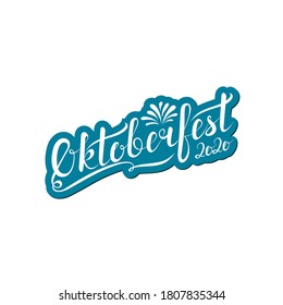 oktoberfest 2020. white text with blue shadow on transparent background. handwritten calligraphic inscription. calligraphy text. october beer festival. vector illustration