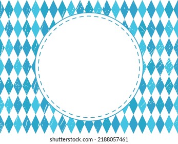 Oktoberfest 2022 - Beer Festival. German Traditional holiday. Round emblem on a background of blue diamonds with texture.