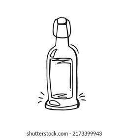 Oktoberfest 2022 - Beer Festival. Hand-drawn Doodle Elements. German Traditional holiday. Black outline on a white background. Glass bottle of beer.