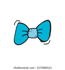 Oktoberfest 2022 - Beer Festival. Hand-drawn Doodle blue hair bow on a white background. German Traditional holiday. 
