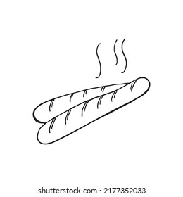 Oktoberfest 2022 - Beer Festival. Hand-drawn Doodle outline bavarian sausage on a white background. German Traditional holiday. 