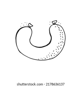 Oktoberfest 2022 - Beer Festival. Hand-drawn Doodle outline bavarian sausage on a white background. German Traditional holiday. 