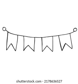 Oktoberfest 2022 - Beer Festival. Hand-drawn Doodle festive garland of flags on a white background. German Traditional holiday.