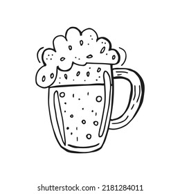 Oktoberfest 2022 - Beer Festival. Hand-drawn Doodle Elements. German Traditional holiday. Black outline on a white background. Glass mug of beer.