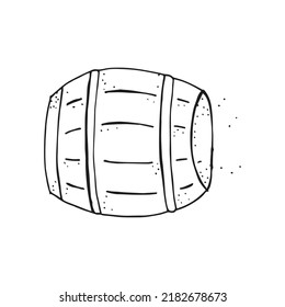 Oktoberfest 2022 - Beer Festival. Hand-drawn Doodle Elements. German Traditional holiday. Black outline on a white background. A barrel of beer.