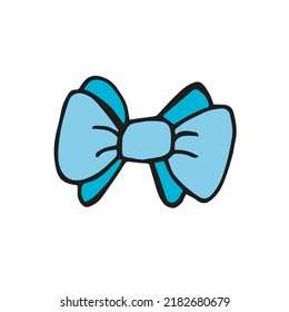 Oktoberfest 2022 - Beer Festival. Hand-drawn Doodle blue hair bow on a white background. German Traditional holiday. 