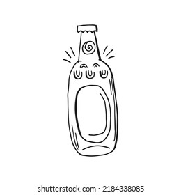Oktoberfest 2022 - Beer Festival. Hand-drawn Doodle Elements. German Traditional holiday. Black outline on a white background. Glass bottle of beer.