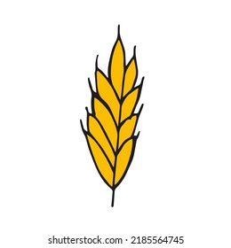 Oktoberfest 2022 - Beer Festival. Hand-drawn Doodle yellow wheat ear on a white background. German Traditional holiday. 