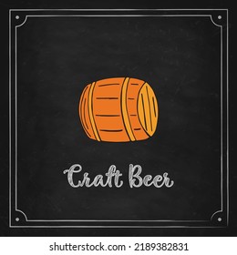 Oktoberfest 2022 - Beer Festival. Hand-drawn Doodle Elements. German Traditional holiday. Color barrel of beer on a black chalk board with lettering.