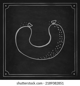 Oktoberfest 2022 - Beer Festival. Hand-drawn Doodle bavarian sausage on a black chalk board. German Traditional holiday. 