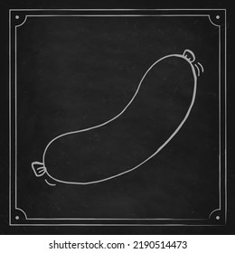 Oktoberfest 2022 - Beer Festival. Hand-drawn Doodle bavarian sausage on a black chalk board. German Traditional holiday. 