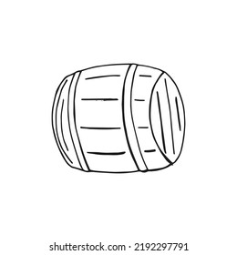 Oktoberfest 2022 - Beer Festival. Hand-drawn Doodle Elements. German Traditional holiday. Black outline on a white background. A barrel of beer.