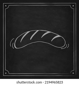 Oktoberfest 2022 - Beer Festival. Hand-drawn Doodle bavarian sausage on a black chalk board. German Traditional holiday. 