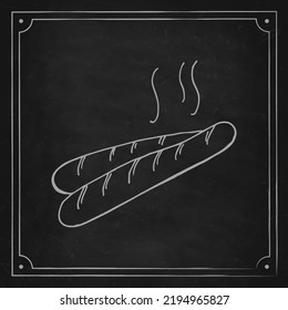 Oktoberfest 2022 - Beer Festival. Hand-drawn Doodle bavarian sausage on a black chalk board. German Traditional holiday. 