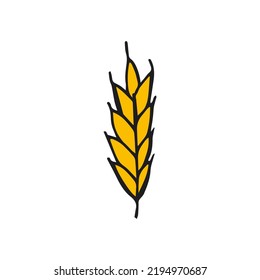 Oktoberfest 2022 - Beer Festival. Hand-drawn Doodle yellow wheat ear on a white background. German Traditional holiday. 