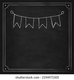 Oktoberfest 2022 - Beer Festival. Hand-drawn Doodle festive garland of flags on a black chalk board. German Traditional holiday.