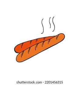 Oktoberfest 2022 - Beer Festival. Hand-drawn Doodle bavarian sausage on a white background. German Traditional holiday. 