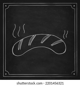 Oktoberfest 2022 - Beer Festival. Hand-drawn Doodle bavarian sausage on a black chalk board. German Traditional holiday. 