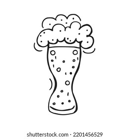 Oktoberfest 2022 - Beer Festival. Hand-drawn Doodle Elements. German Traditional holiday. Black outline on a white background. Glass mug of beer.