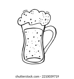 Oktoberfest 2022 - Beer Festival. Hand-drawn Doodle Elements. German Traditional holiday. Black outline on a white background. Glass mug of beer.