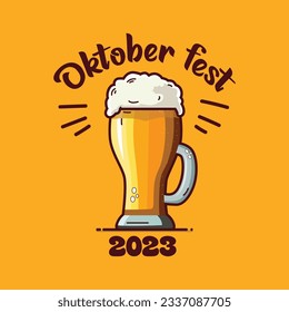 Oktoberfest 2023 Vektorgrafik mit Bierkrug Symbol und Oktober fest auf gelbem Hintergrund. Oktoberfest Feiertag in Deutschland gefeiert. 